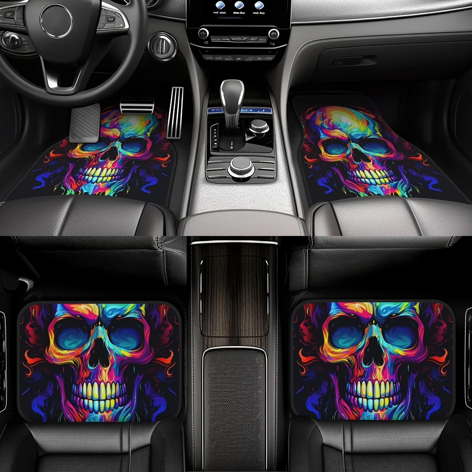 

4 Uds. Alfombrillas Coloridas Con Estampado Calavera Para Coche, Impermeables, Resistentes Al Sgaste, Ajuste Universal Para Pro