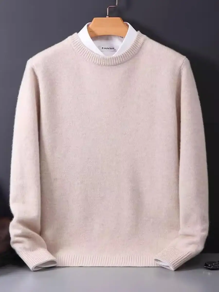

Loose Fit Knitted round Ne Men's T-irt Casual Ele Base Layer irt Autumn Winter Faion Korean Sle Inner Wear Top