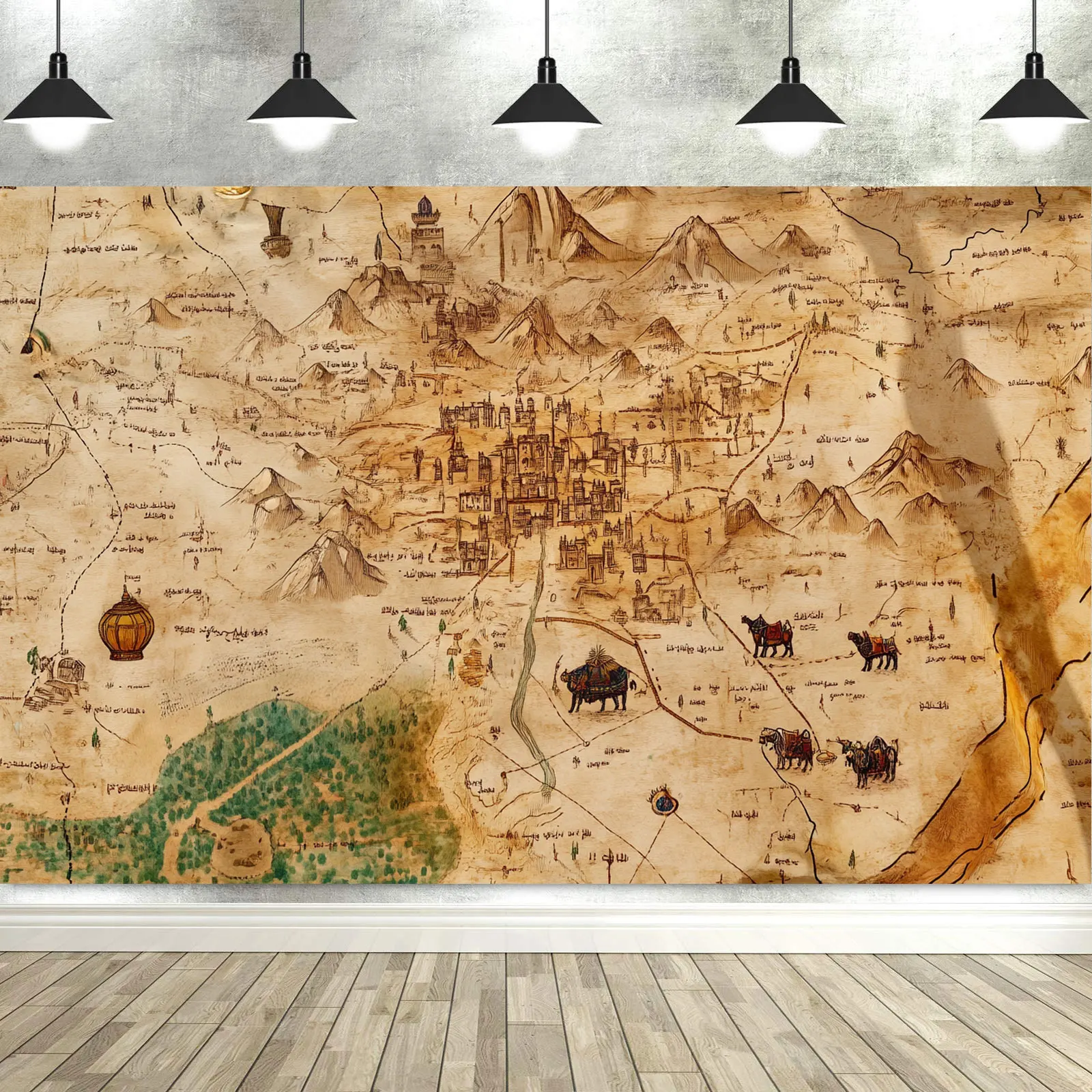 خمر اكسبلورر خريطة الكنز خلفية النسيج البرشمان رسمت باليد خريطة النسيج ديكور المنزل مفرش المائدة خلفية راية