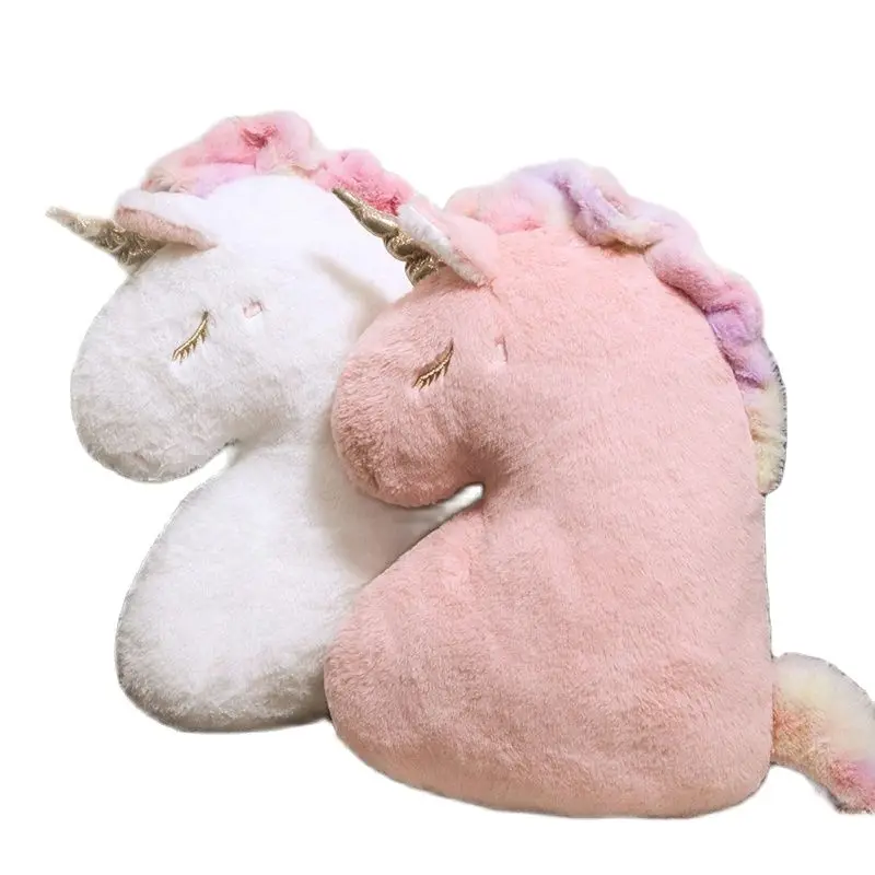 Kawaii Dream 50x35cm Fluffy Plush Closed Eyes Unicorn Pillow INS Style Sofa Home Decor Throw Cushion Soft Doll Kid Toy Christmas