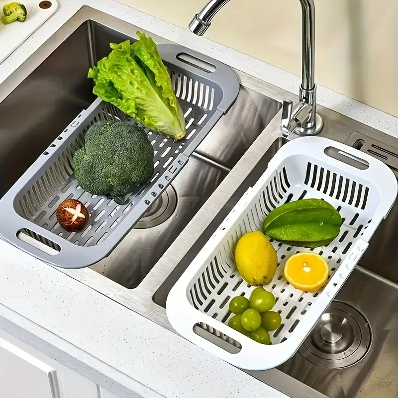 5pcs of Plastic Colander That Expands Over The Sink, Featuring Extendable Handles, Designed for Draining Fruits, Vegetables,