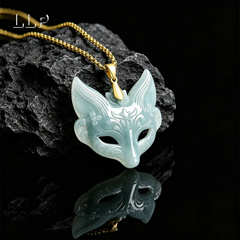 Natürlicher blauer Jade-Fuchsgesicht-Anhänger für Damen, mit S925-Silberverschluss und Silberkette, Glücksbringer-Schmuckgeschenk – Detail 4