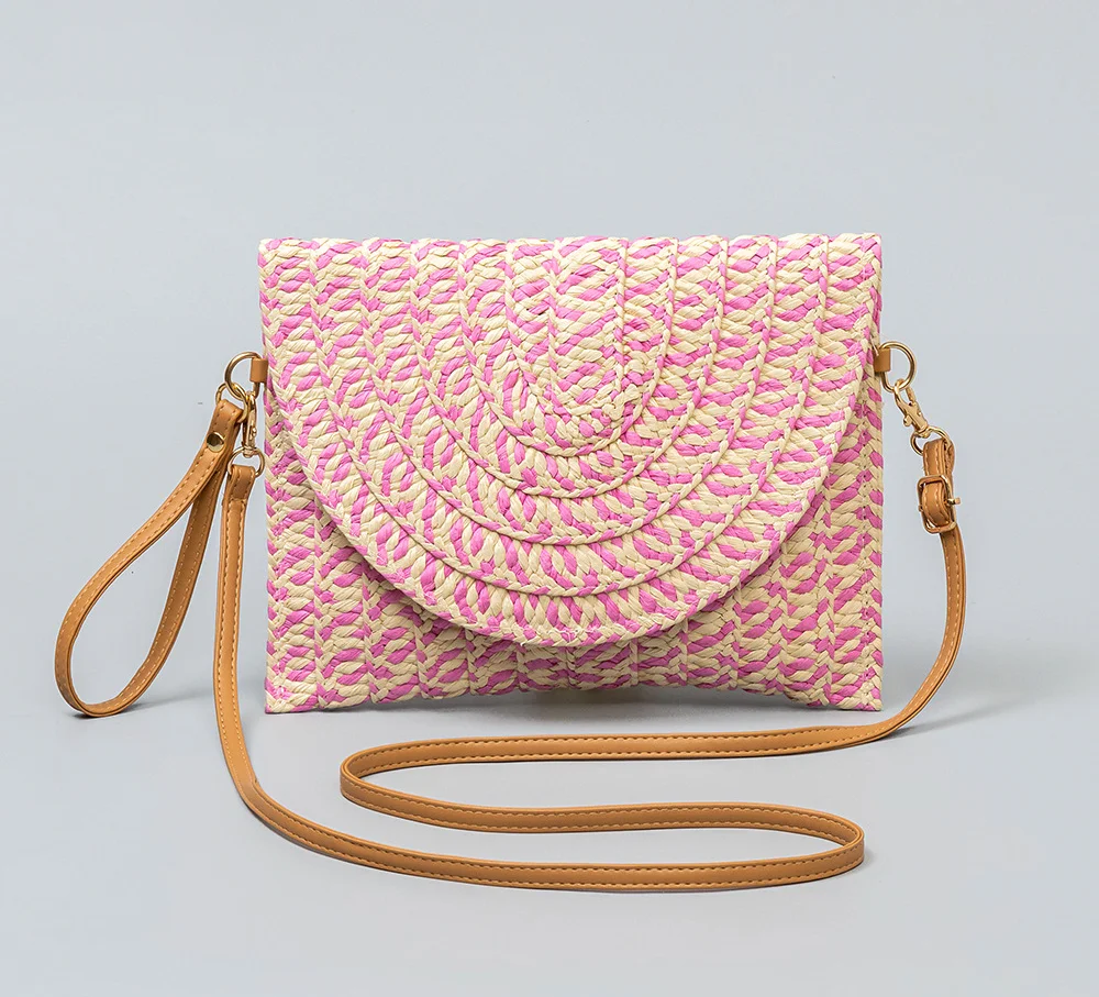 New Luxury Handbag Small Fresh Purple Underarm Woven Bag Crescent Single Shoulder Solid Straw Women's Beach Tote DIY 2023