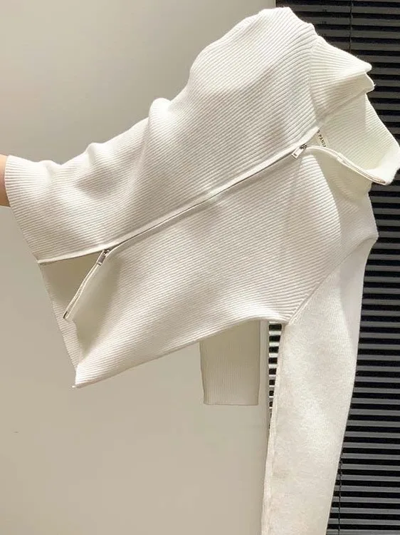 Ele-suéter ajustado de punto para mujer, cárdigan con cremallera y cuello alto, Top de capa Base Faionable para otoño e invierno