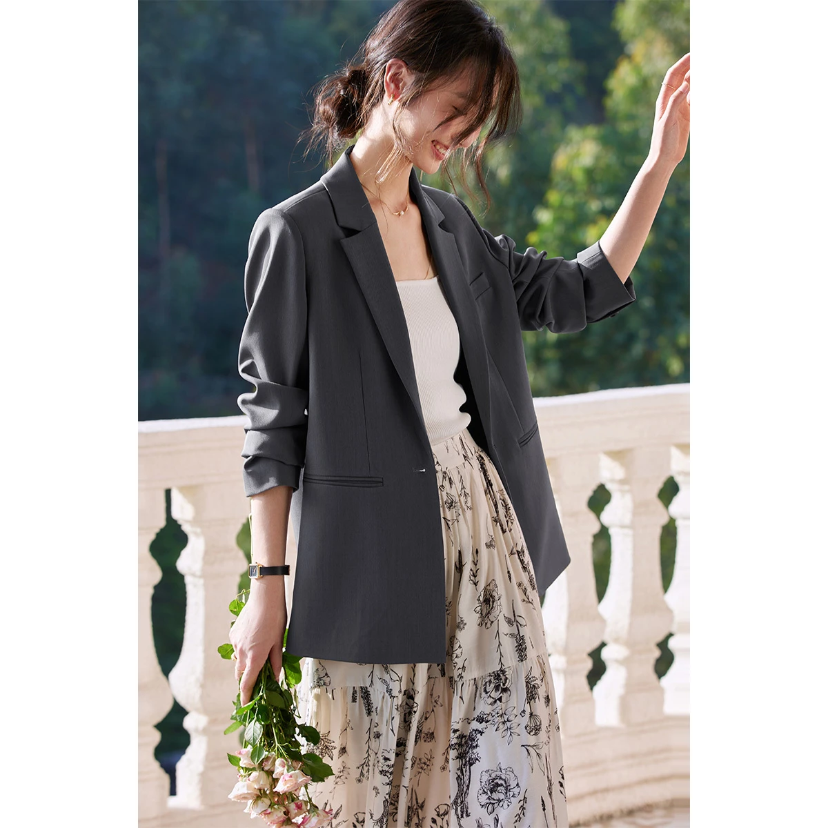 VIMLY Blazer Woman Long Sleeve Notched Casual Suit Jacket Femmes 2026 Spring Fall Office Wear Loose Button Ladies Blazers A1062
