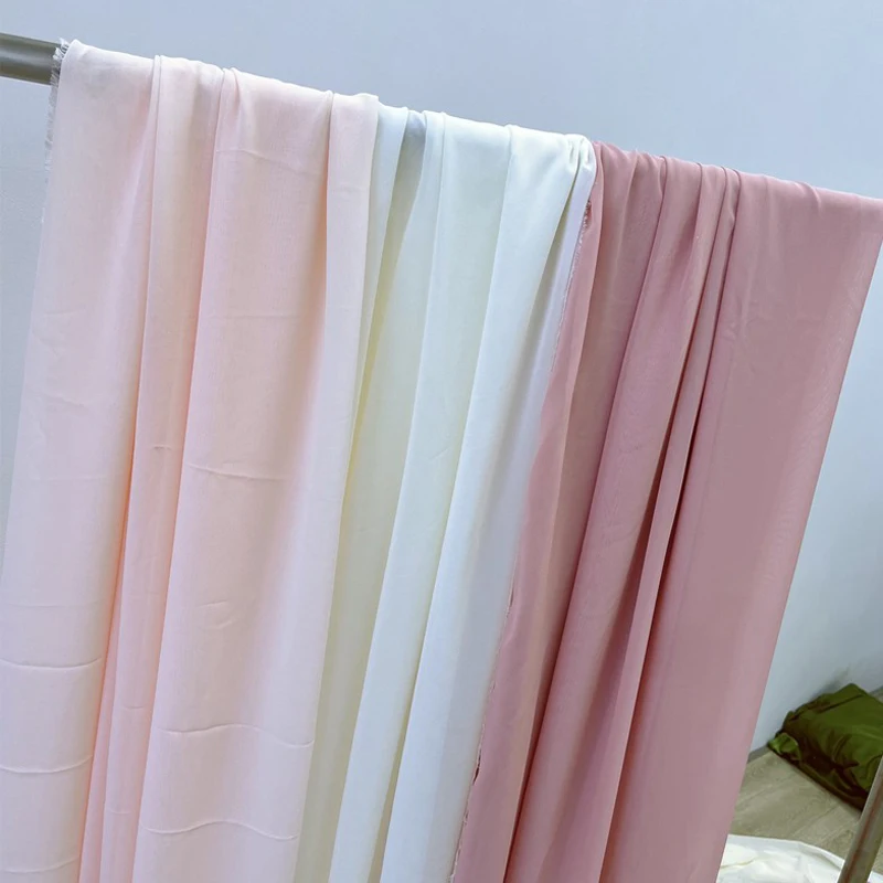 Soft Pink White Chiffon Fabric for Bridal Wedding Party Decoration Georgette Backdrops Curtain Dress Garment DIY Sewing Material