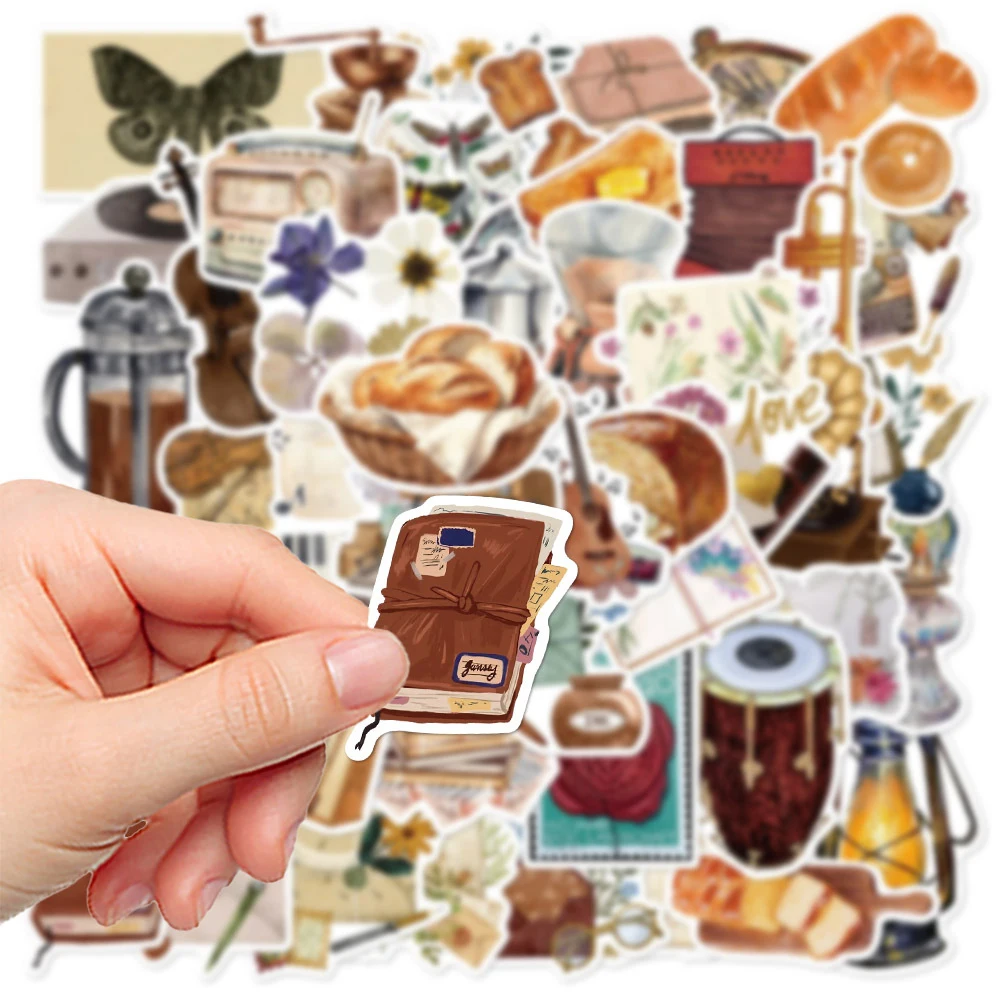10/30/50pcs Vintage temps mémoire Graffiti autocollants esthétique dessin animé décalcomanies bricolage bouteille d'eau téléphone guitare ordinateur portable autocollant emballage
