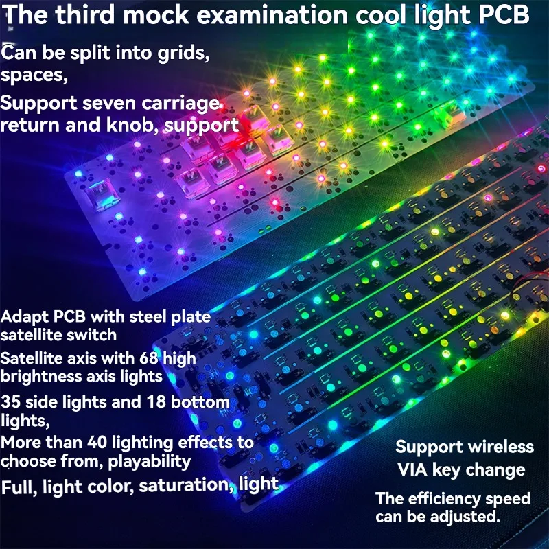 

64PCB Tri-mode Left Shift Bluetooth Wireless Customized Hot Swap RGB VIA Ergonomics Gaming Office Keyboard Accessories GH60