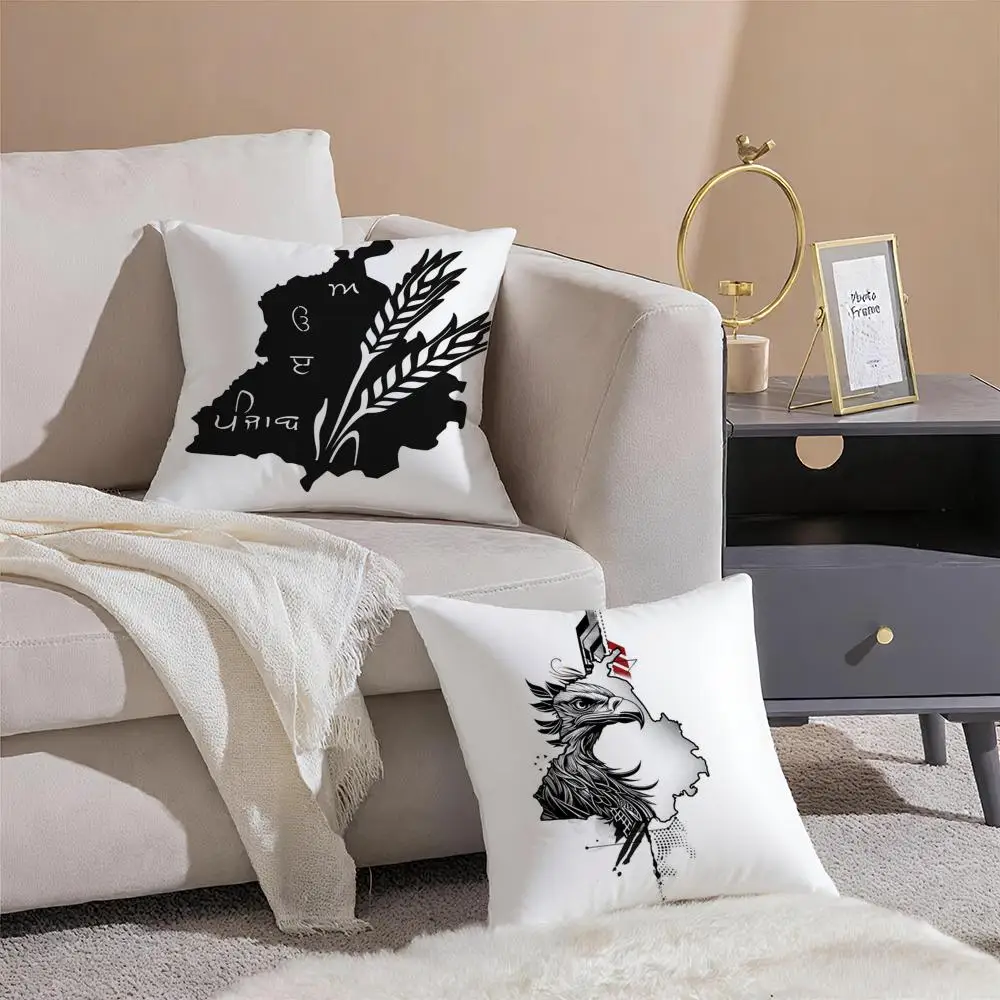 Classic Punjab Map Cushion Cover Linen Pillowcase Cover Soft Decor for Sofa Home Room