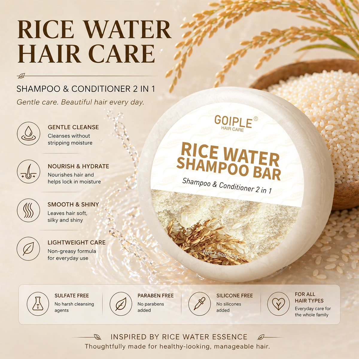 Natural Rice Water Shampoo Bar - đánh giá và giá Hair Care With Rice Water