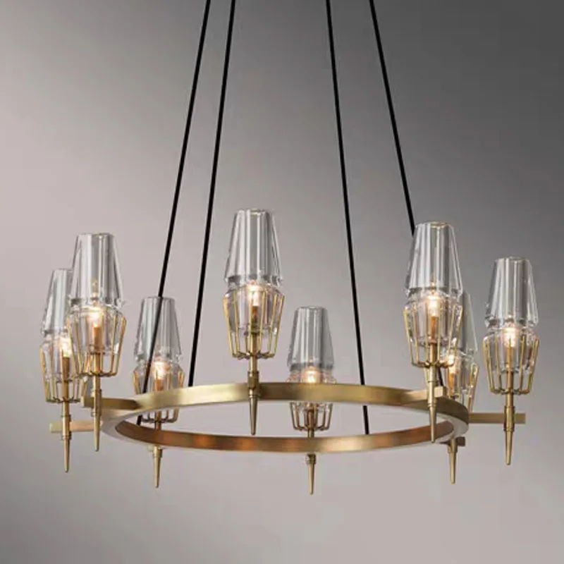 Amerikanischer goldener runder Kristall-Kronleuchter mit LED-Glanz, Deckenlampe, geeignet für Esszimmer, Küchenraumdekoration