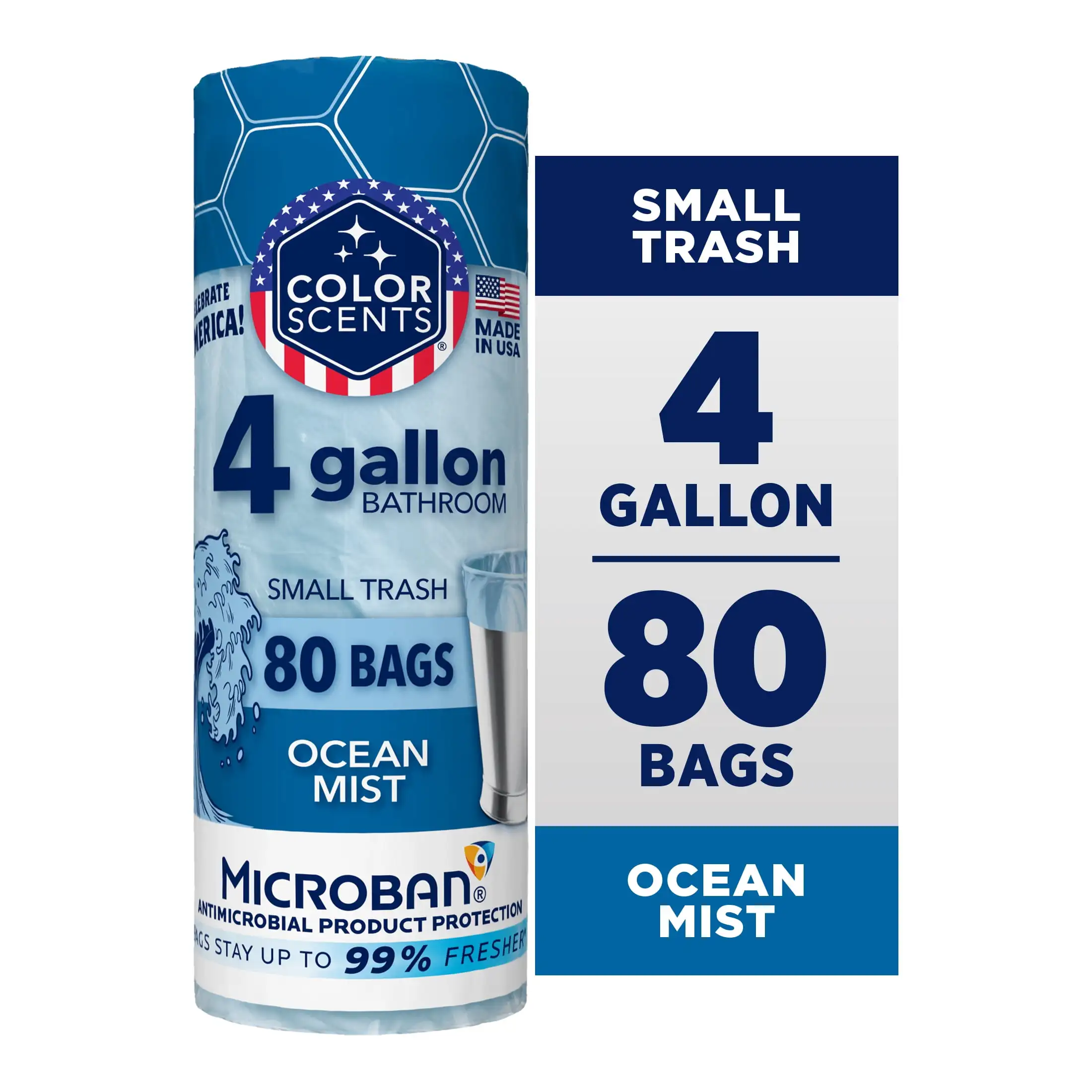 4 Gallon Bathroom Trash Bags Ocean Mist Scent, Microban, Twist Tie, 80 Count