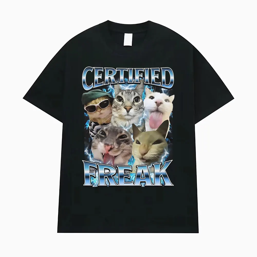 Zertifizierte Freak Funny Cat Meme T-Shirts Kleidung 90er Vintage Kitty Grafik T-Shirts Damen Mode Casual T-Shirt Sommer Streetwear