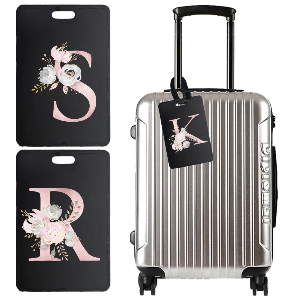 

Fashion Pu Luggage Tag Personalized Luggage Boarding Identifier Label Portable Travel Accessories ID Name Pink Flower Pattern