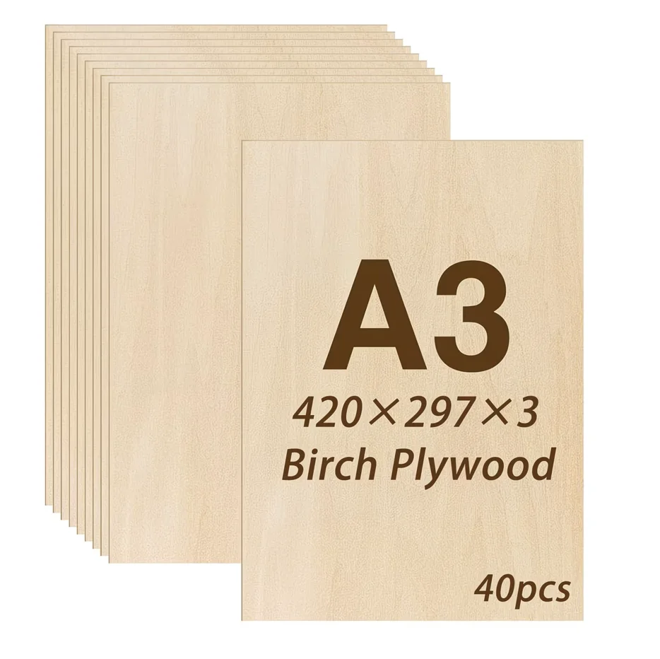 Dofiki 10/20/40/80/100 Stück A3 Sperrholz, Linden-Laser-Sperrholz für Lasergravur, Malerei, Modellbau 420x297x3mm