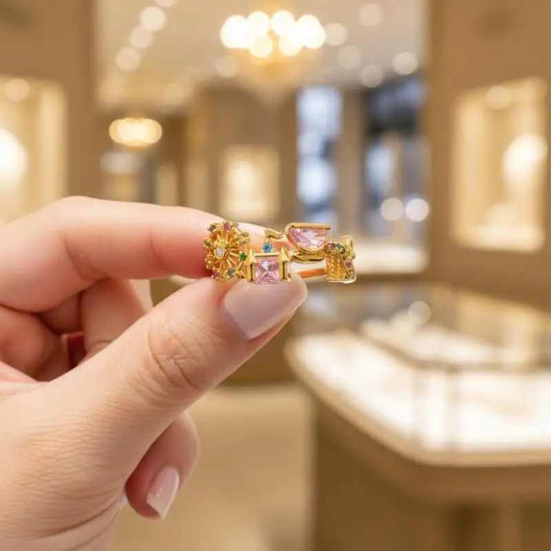 Amusement Park Ring Exquisite Colored Zircon Inlaid Cute Sweet Design Versatile Fashion Wedding Party Jewelry Accessory Gift