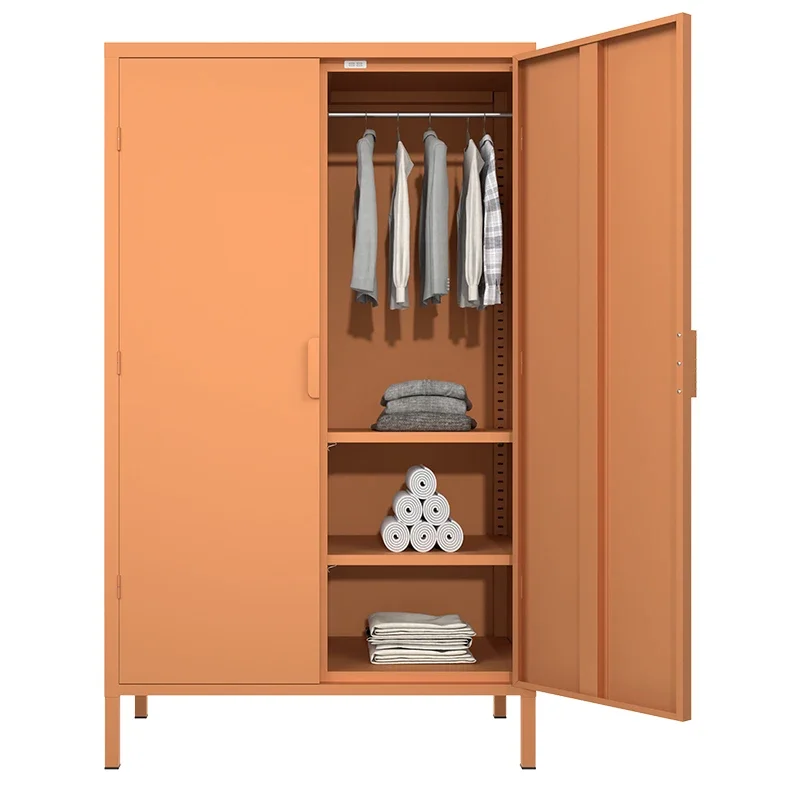 Steel wardrobe household storage 2 door metal wardrobe with adjustable feet high quality bedroom metal storage locker