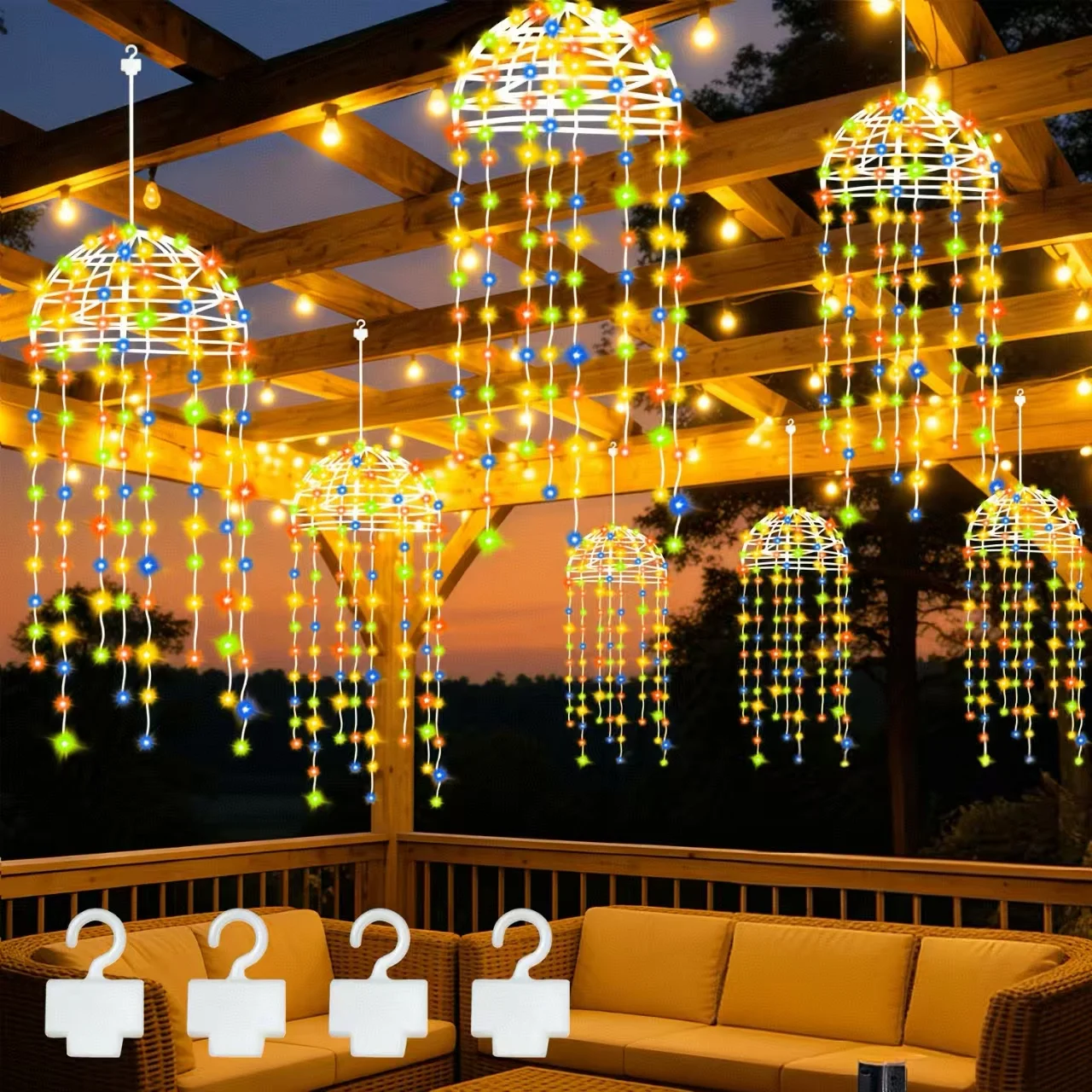 2/4Pcs Outdoor Solar LED Hanging Jellyfish Lights, 8 Lighting Modes  for Patio Eaves Balcony Porch Trees  Christmas Decoration