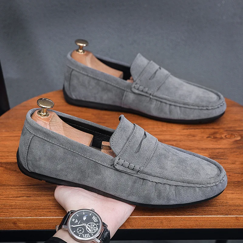 Mocasines Zapatos Casuales para Hombres Zapatos Planos de Suela Blanda sin Cordones para Hombres Zapatos de Conducción de Ante Caminar Confort Zapatos Casuales de Cuero para Hombres