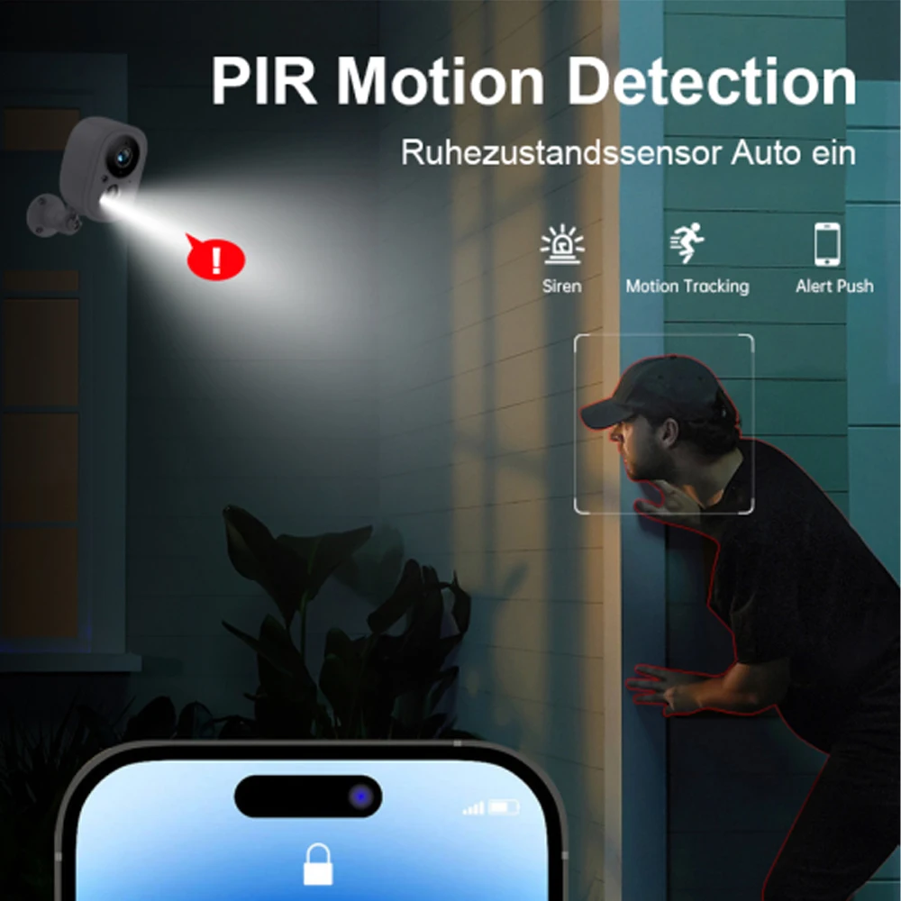 Tuya-Foco de detección de movimiento PIR para exteriores, cámara de sirena de vigilancia CCTV con visión nocturna a Color, batería de 3MP, WiFi,