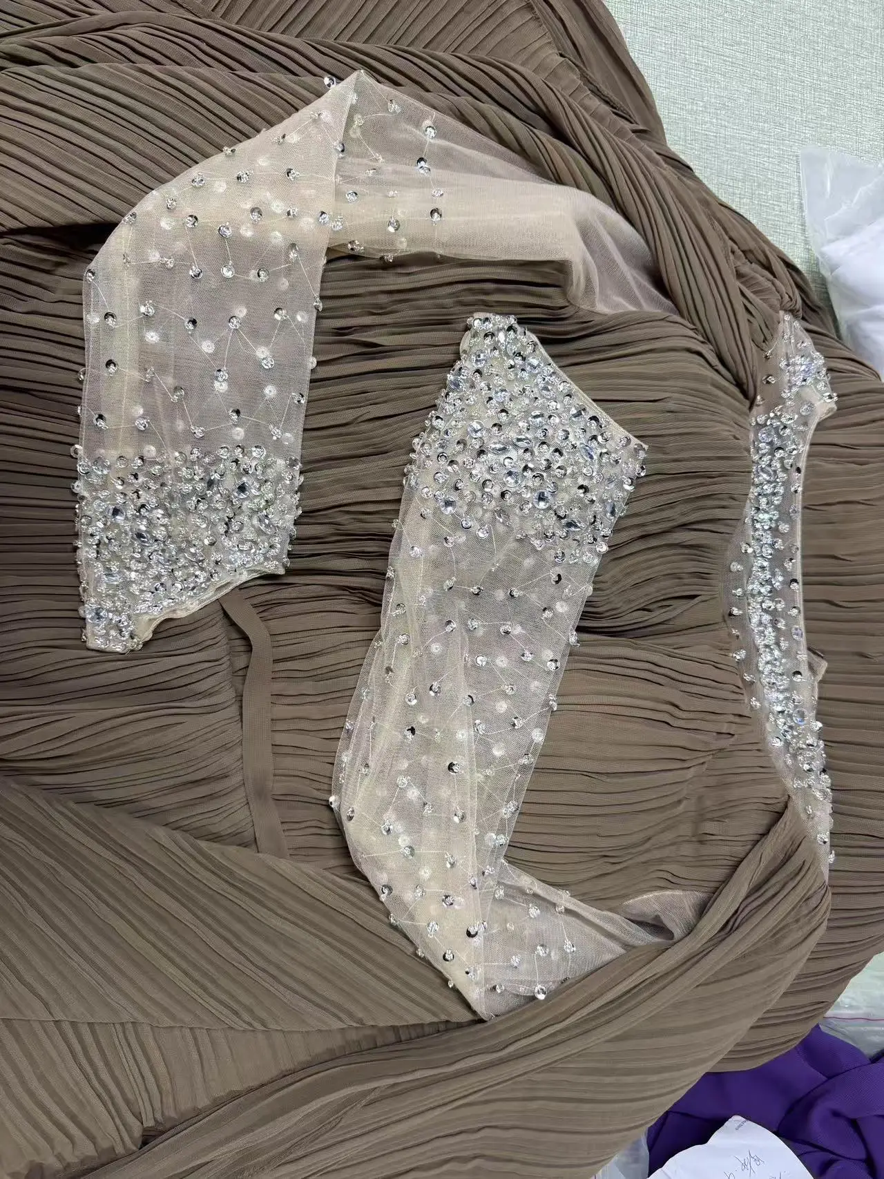 Luxury O-Neck Prom Dresses Floor-Length Evening Dress Chiffon Brown Zipper Up Formal Wedding Party Dress Saudi Arabia Customized