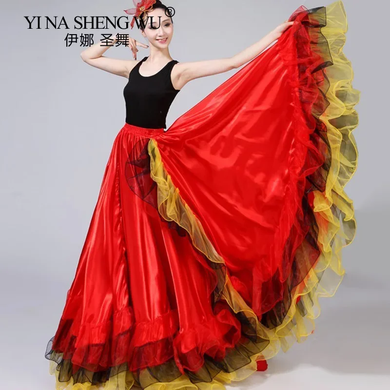 Costumi di danza del ventre per donne adulte Lady Gonna di danza toreagli spagnola Danza di apertura Gonna rossa grande altalena Performance Gypsy Wear