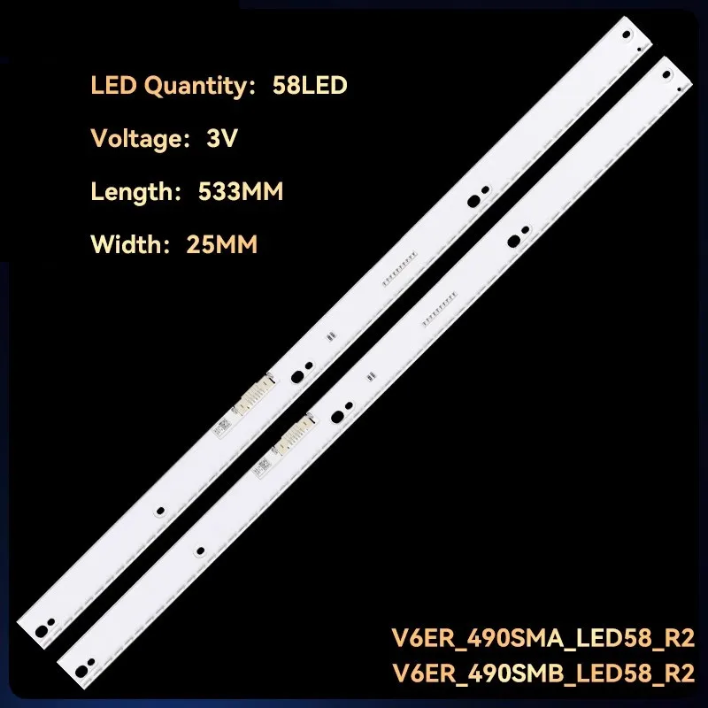 Para Samsung UE49KU6500 UN49MU7100 UE49KU6510 V6ER_ 490SMB_ LED58_ R2 100% nueva tira de LED para iluminación trasera 533MM 58LED 3V