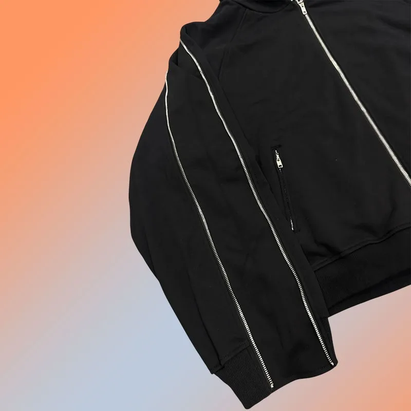 

Zipper solid color hooded sweatshirt for men and women, loose fitting dark style, warm autumn and winter