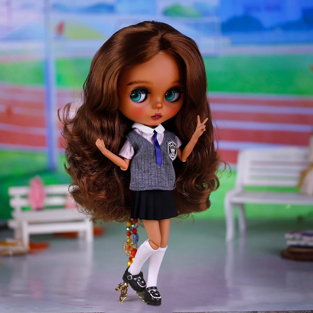 ICY DBS Blyth-pop Heet meisje Donkere huid Mat gezicht Handgeschilderde make-up Casual Veelzijdige outfit Jurk Anime Meisje 19-gewrichten Lichaam BJD