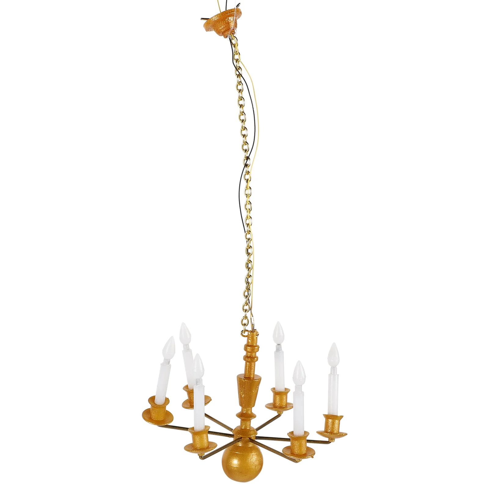 Wired Model Chandelier Decorations Mini Ceiling Lamp Toy Room Golden Abs Tiny Hanging