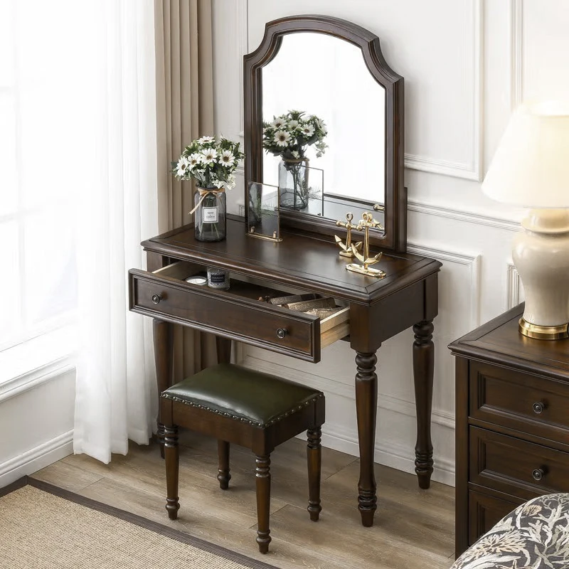 

American all solid wood dresser bedroom makeup table with mirror
