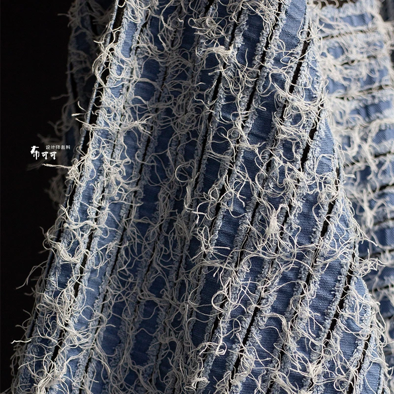 Beggar Denim Tassel Texture Fabric Reconstruction Rupture Broken Distressed Composite Three-Dimensional Quilting Designer Fabric