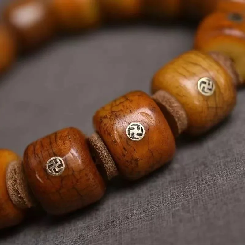 Ox Hand-Inlaid Brass Bracelet Old MaterialsYak Bone Buddha Beads Women and Men Amusement Article Br