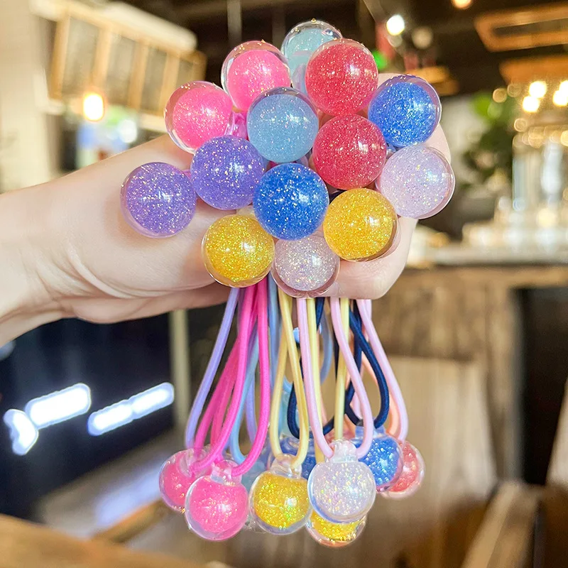 2pcs/lot Cute Ball Hair Rubber Bands For Girls Elastic Bead Hair Rope Gum Baby Hair Ties Kid Pink Hairbands child accessories