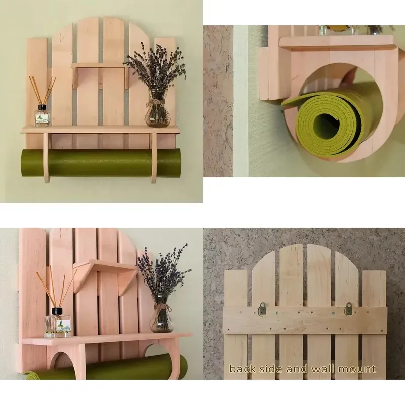 Wooden Yoga Mat Storage Rack Decorative Hanging Towel Holder with Cutlery and Tissue Organizer for Home