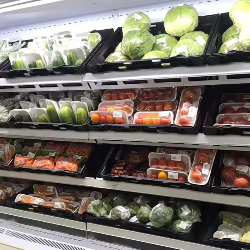 تخصيص مبرد الخضروات التجارية تستقيم سوبر ماركت ثلاجة مفتوحة عرض الفاكهة نظام الثلاجة