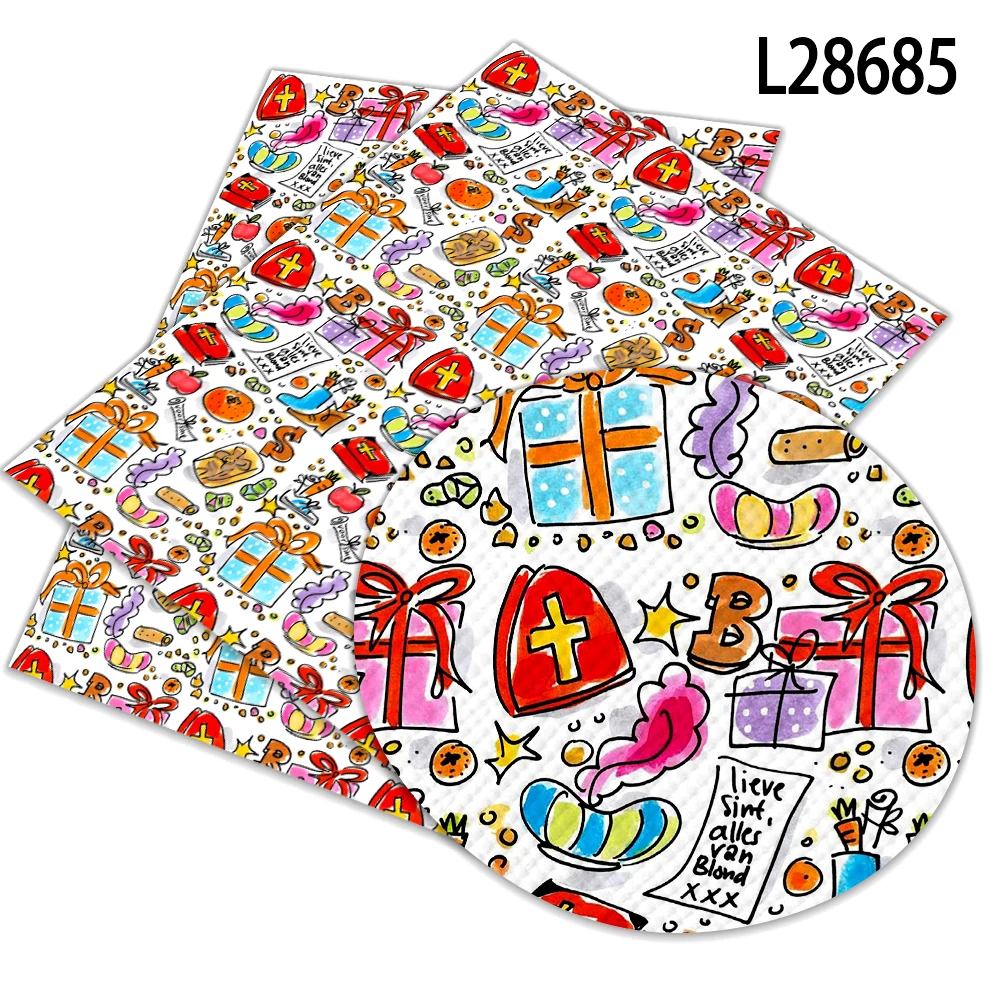 

30x22cm Printed Sinterklaas Christmas Netherlands W Faux Leather Christmas Synthetic Leather Cross for Hair Bow Mini Bag