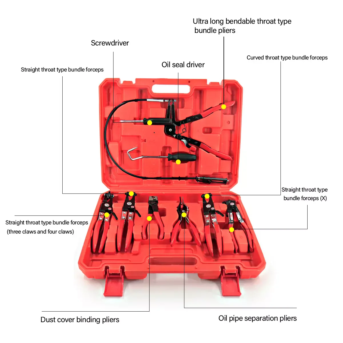 9PC Hose Clamp Pliers Kit Long Reach Car Water Fuel Oil Locking Removal Tool Set