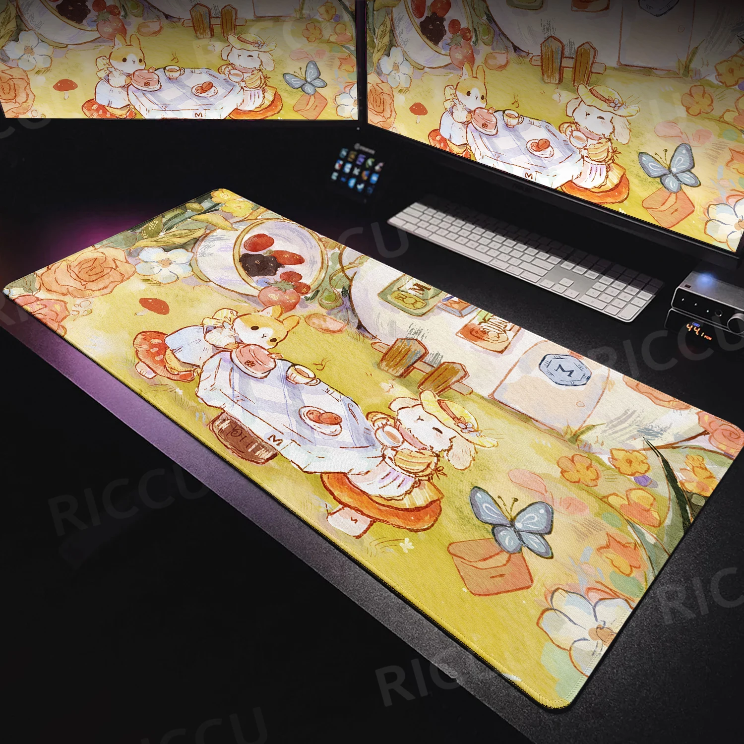 Yellow Flower Rabbit Mouse Pad Cute Rabbit Play Mat XXL Anime Tablepad Office Desks Accessories Computer Keyboard Decoration Mat