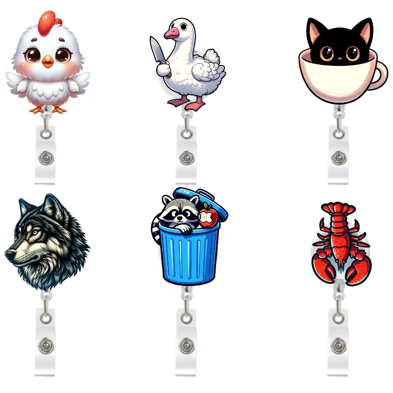 Fun Cartoon Animal Pattern Retractable Buckle, ID Hanging Rope, Badge Accessories, Work Badge, Access Card, Portable ID Buckle
