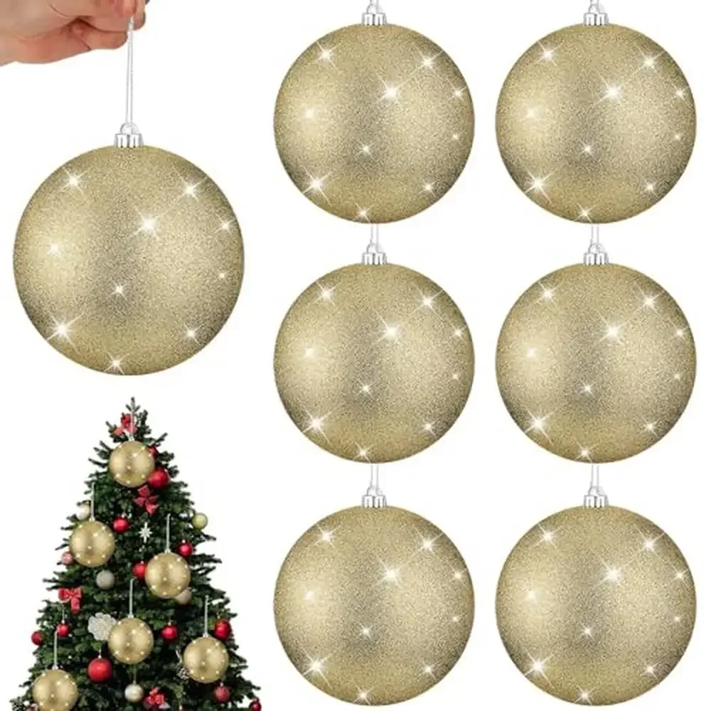 

8" Christmas Balls Ornaments Oversized Giant Decorations Value Pack 6 Pcs Plastic Classic Gold Festive Atmosphere Traditional