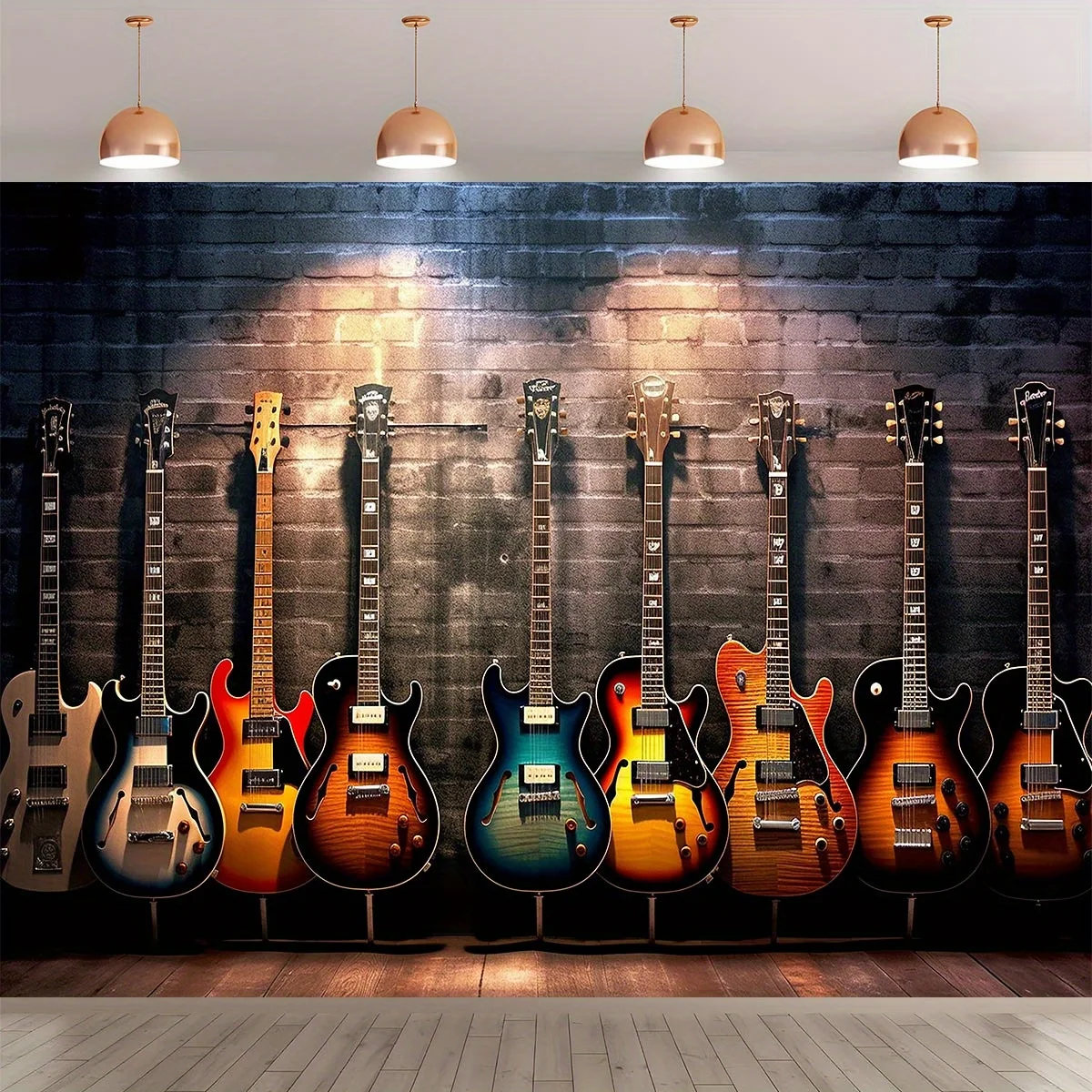 1 fond mural de guitare électrique en polyester pour un studio de musique, adapté aux amateurs de guitare et la décoration d'événements de performance