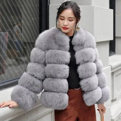 

Haining Fur Coat ort Svel round Ne Belted Korean Sle Women's Large Size Fur Jaet Long Sve Simulated Leather