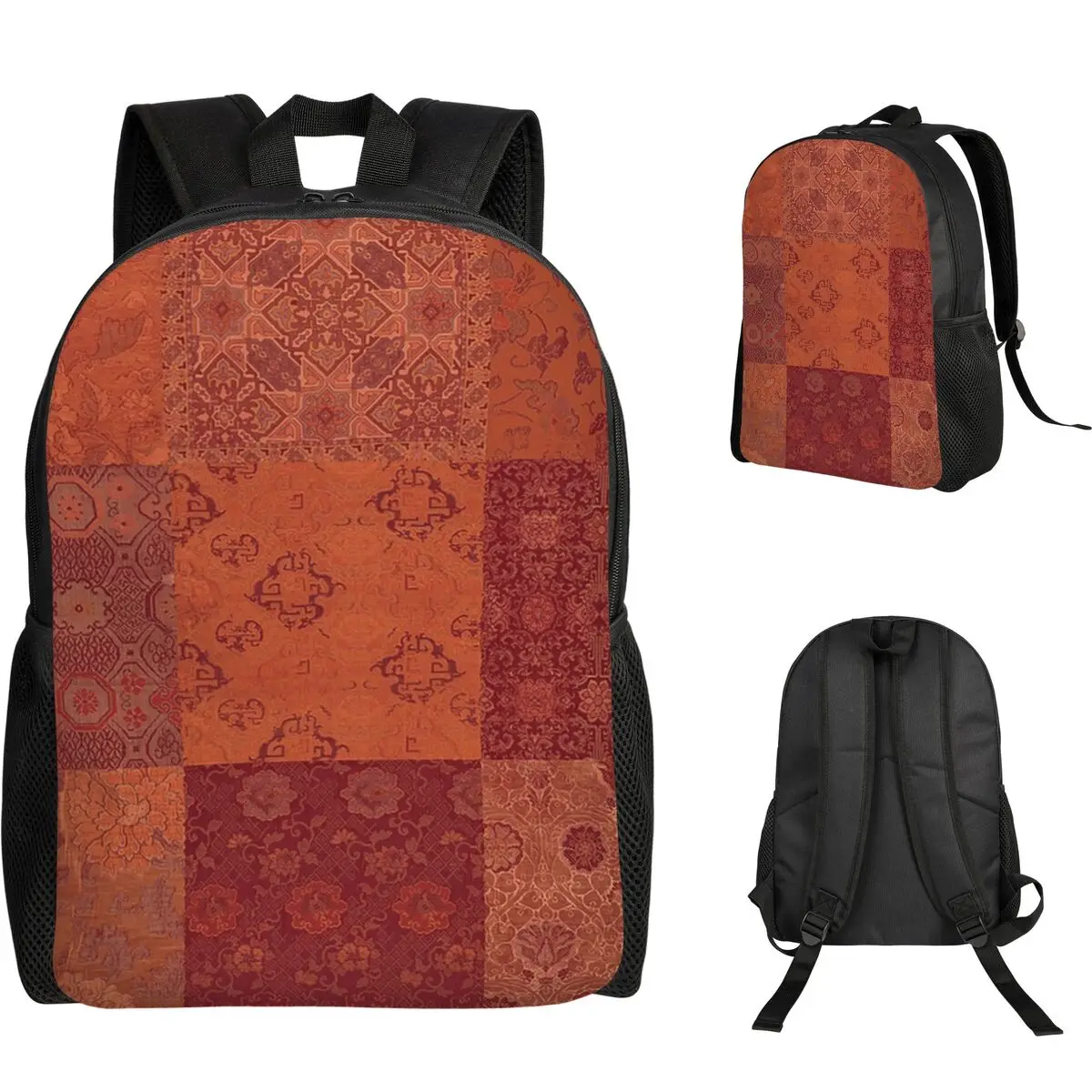 Vintage Bohemian Quilt In Burnt Orange Backpack Student Boys Girls BookBag School Bag Computer Shoulder Bags