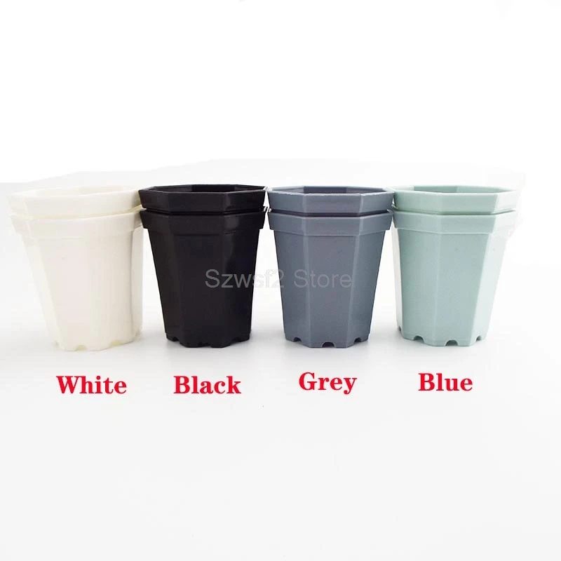4pcs/Lot Plastic Octagon Flower Pot Modern Home Decorative Pots Office Desk Succulent Planter Garden Bonsai Pot