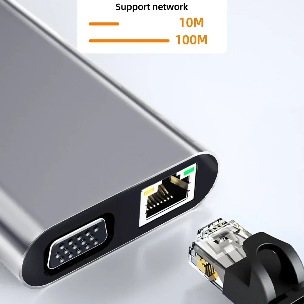 محطات إرساء USB C 11 في 1 USB C HUB Type C إلى 4K HDMI محول USB 3.0 الفاصل مع PD/RJ45/3.5mm/TF/SD لأجهزة الكمبيوتر المحمول Macbook