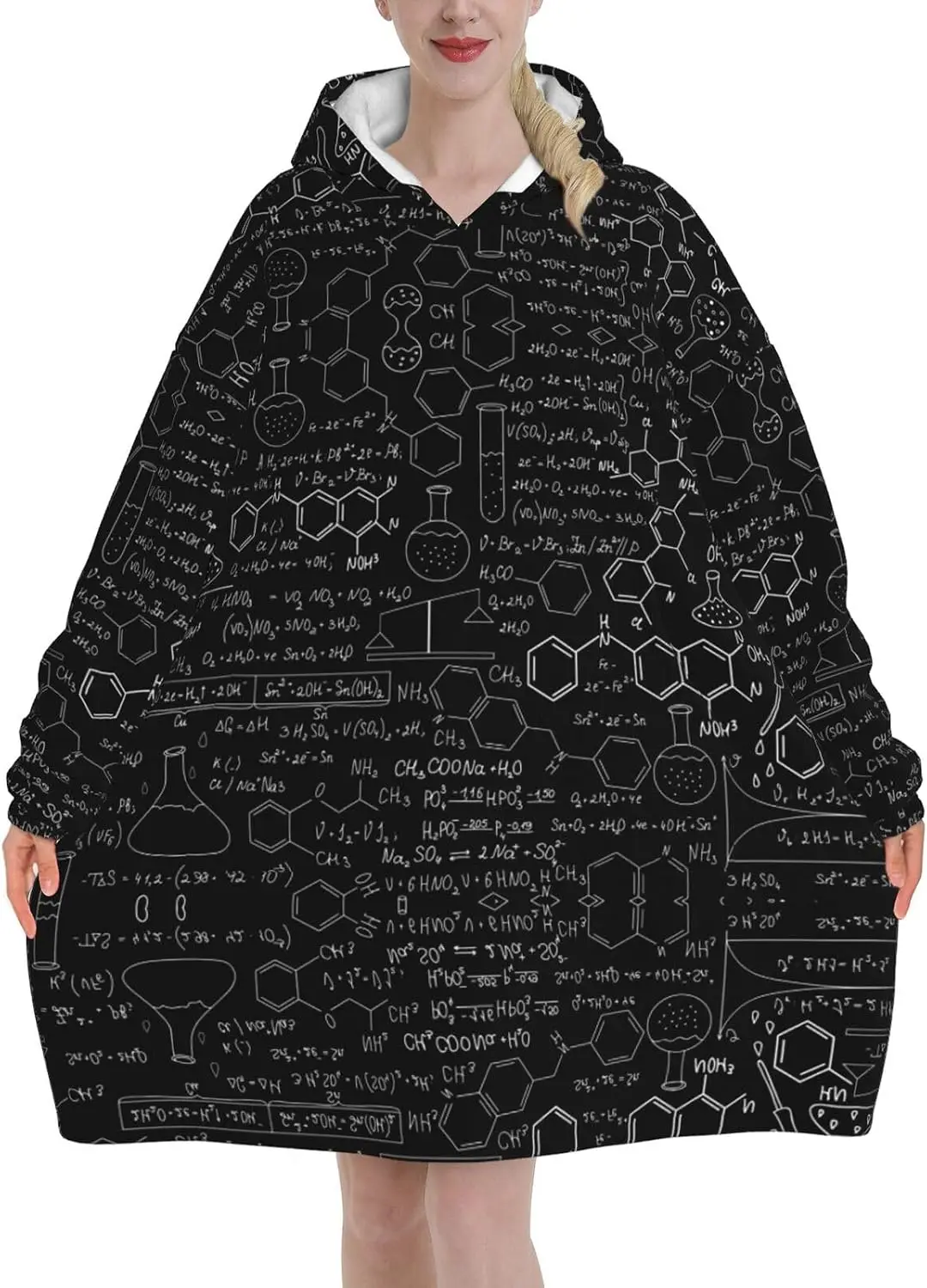 Abstract Science Chemistry Print Blanket Hoodie Hooded Sweatshirt Lounging Pullover Fuzzy Hooded Sweatshirt Lounging Pullover
