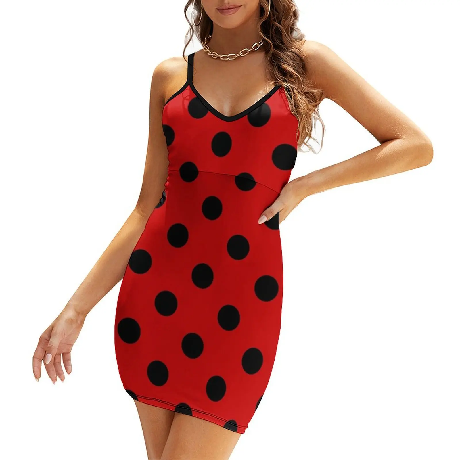 

Elegant Extra Large Black on Red Polka Dots Sling Dress sexy dress for women Woman clothing summer dresses women 2024