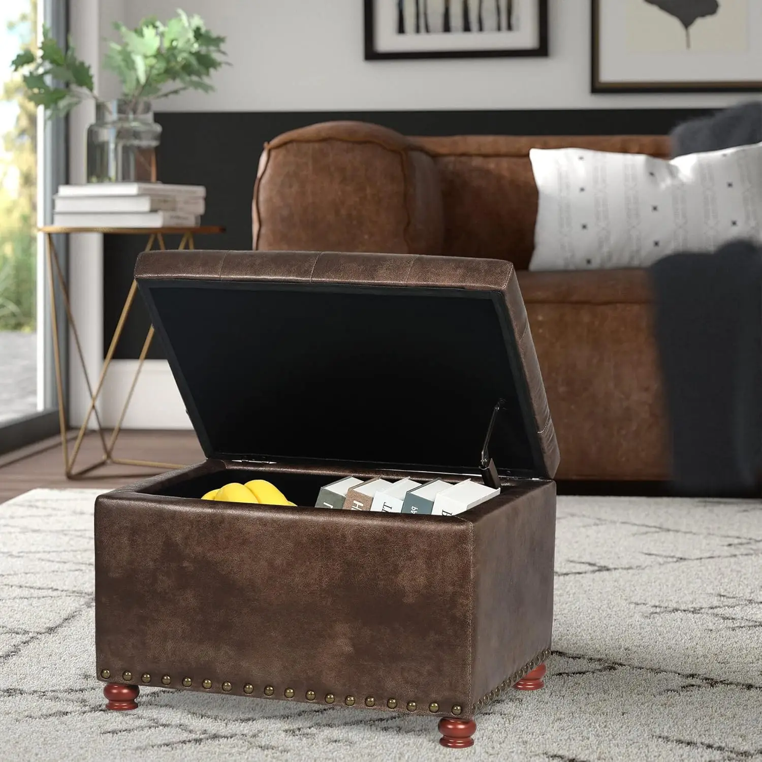 Banc de rangement en cuir pour chambre à coucher, tabouret de pied pour salon, café léger, 24 po