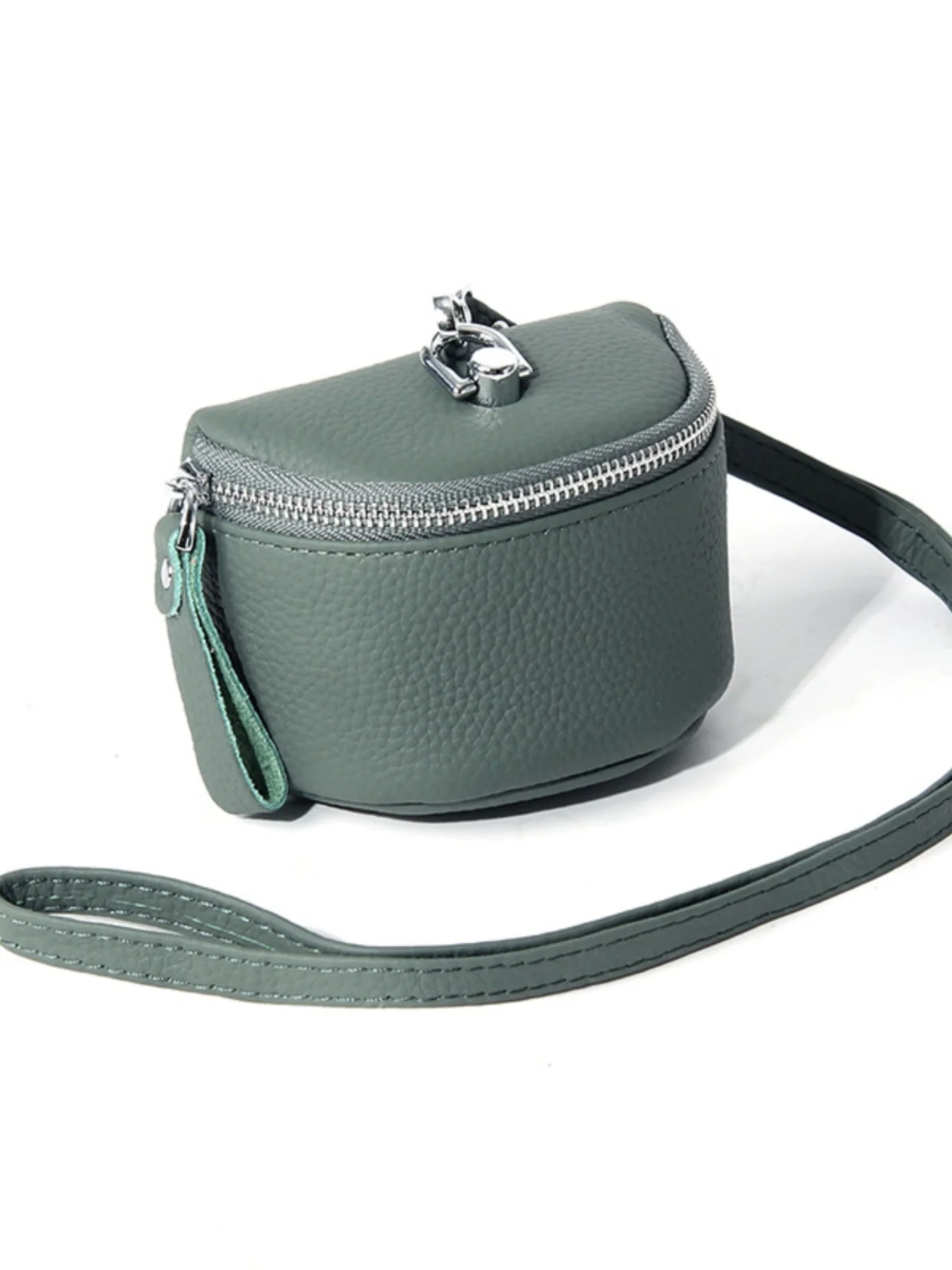 

Portable Genuine Leather Coin Purse Women's Cosmetic Bag Lipsti Holder Cute Ins Sle Ne Strap Youth Faion Zipper Closure